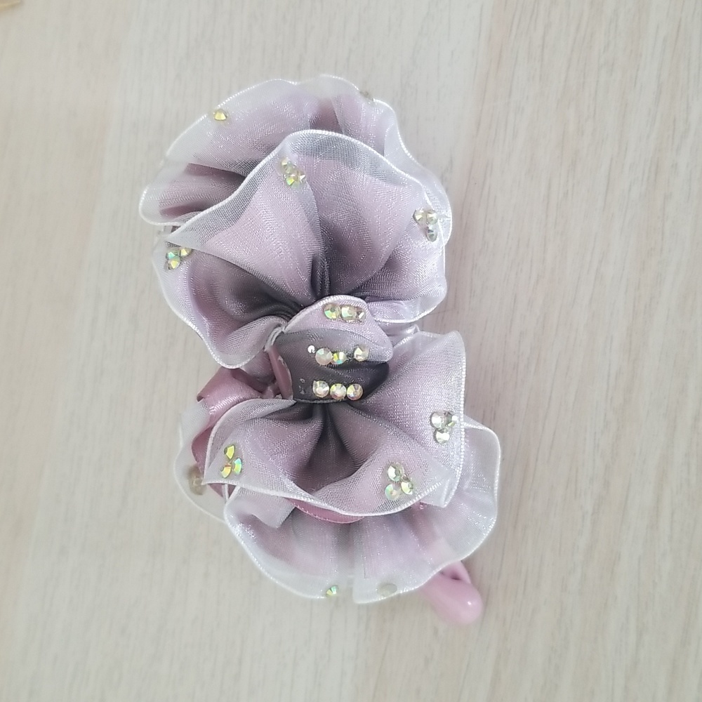 Pink Jeweled Ribbon Alligator Hair Clip